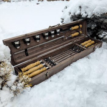 Набір шампурів у дерев'яному кейсі “Геркулес” на 6 персон (14 предметів)