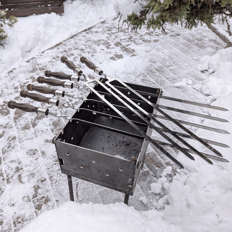 Набір шампурів 'Коричневий Престиж' на 10 персон у кейсі з натурального дерева (25 предметів)