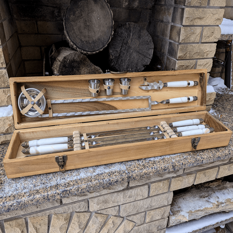 Набір шампурів 'Мармуровий Горіх' на 6 персон у преміальному кейсі (15 предметів)