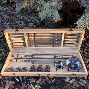 Преміальний шашличний набір у кейсі на 10 персон “Класичний срібний” (34 предмети)