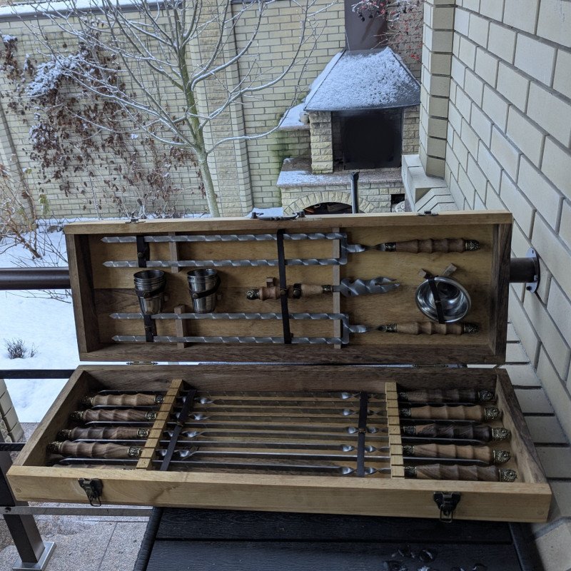 Набір шампурів 'Гетьманський Горіх' на 10 персон у преміальному кейсі (22 предметa)